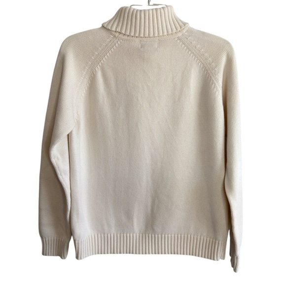 L.L. Bean Womens Turtleneck Sweater Size Medium Ivory 100% Cotton Classic Knit - Picture 5 of 13